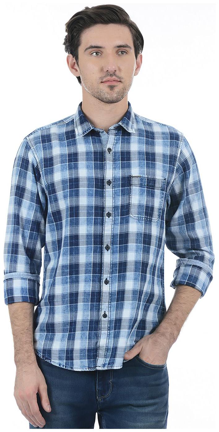 

Pepe Jeans Men Navy Blue Checked Regular Fit Casual Shirt