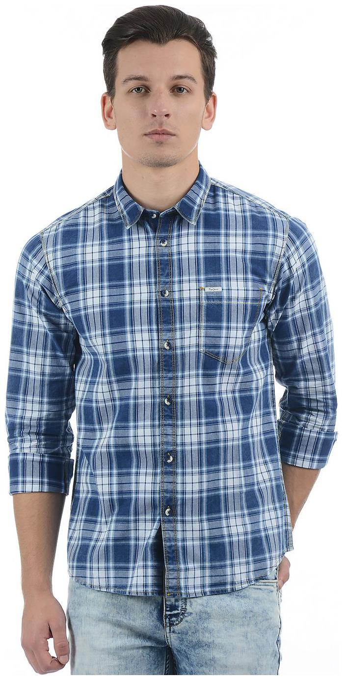 

Pepe Jeans Men Navy Blue Checked Regular Fit Casual Shirt