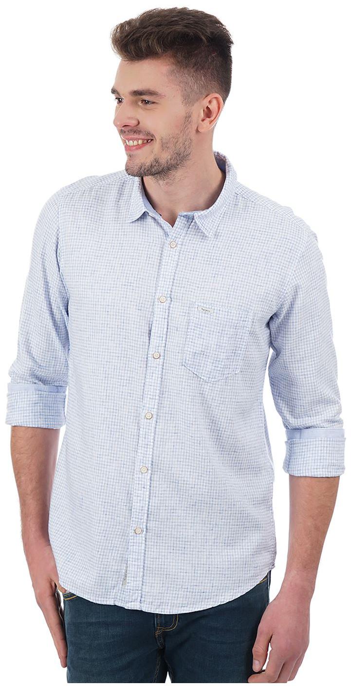 

Pepe Jeans Men Blue Checked Regular Fit Casual Shirt