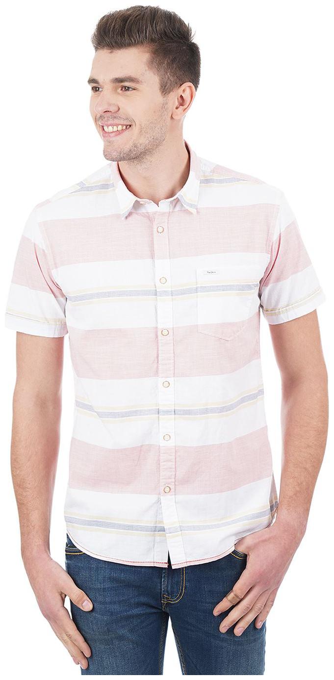 

Pepe Jeans Cotton Striped Pink White Color Casual Shirt For Men