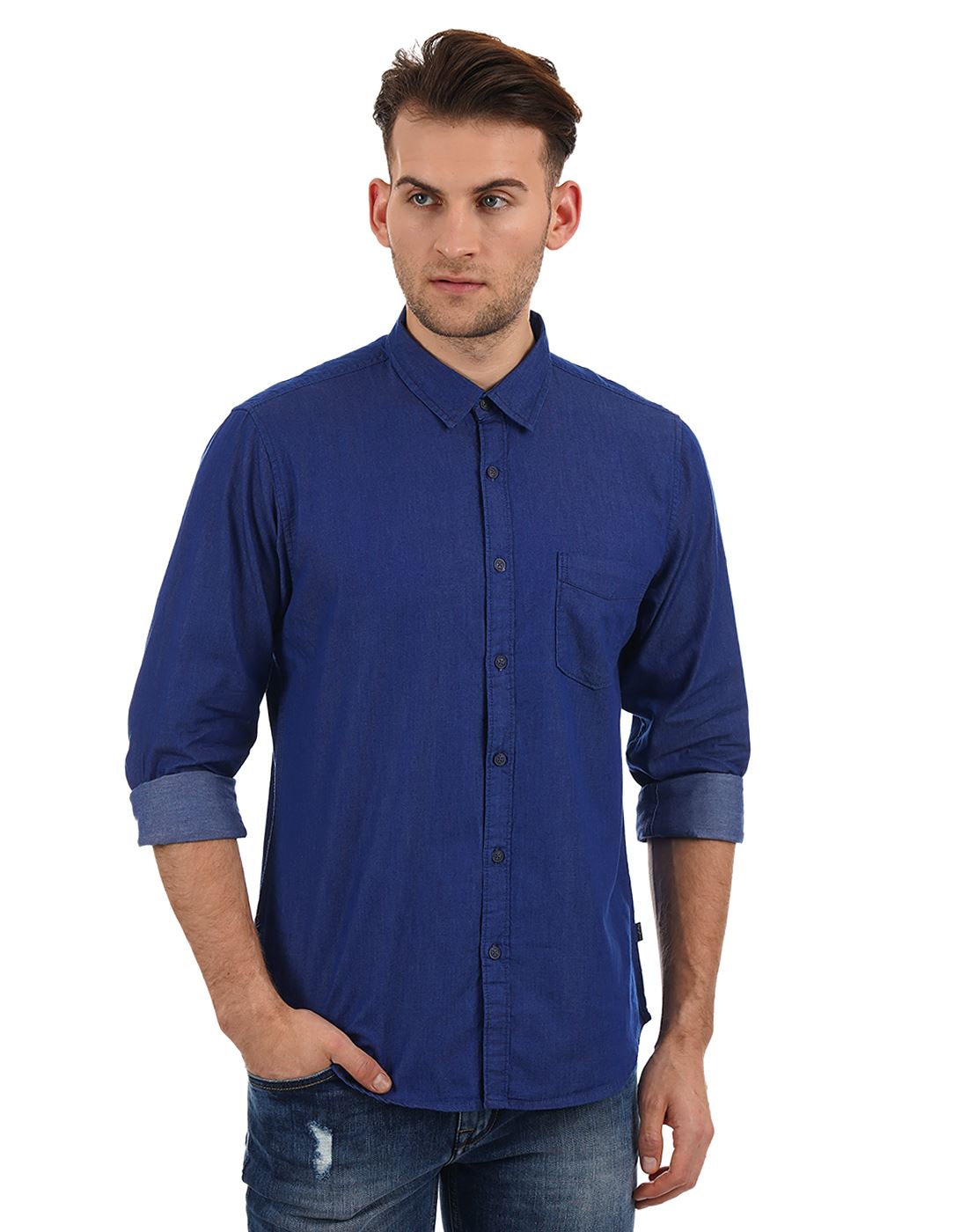

Pepe Jeans Men Navy Blue Solid Regular Fit Casual Shirt