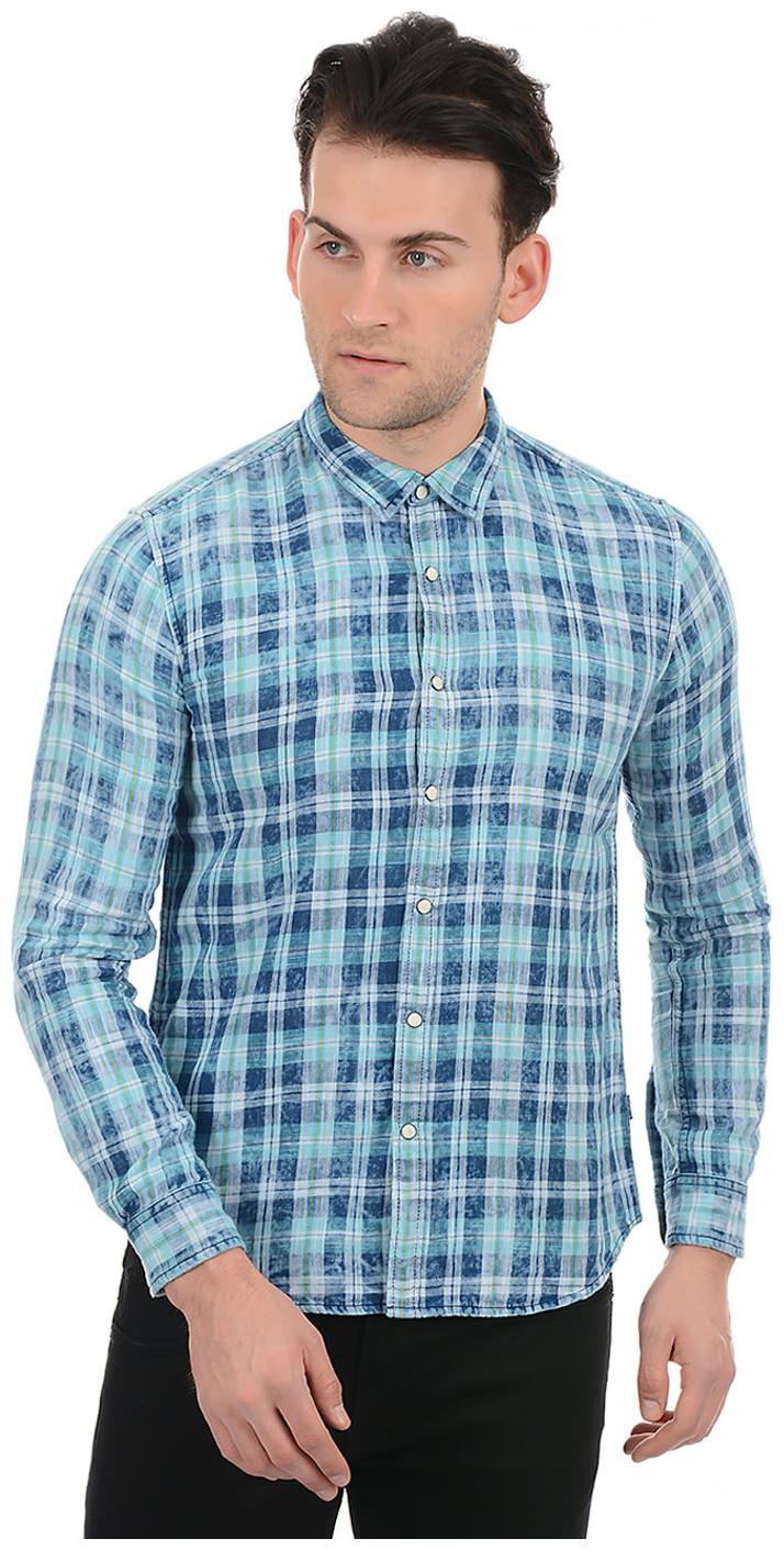 

Pepe Jeans Men Navy Blue Checked Regular Fit Casual Shirt
