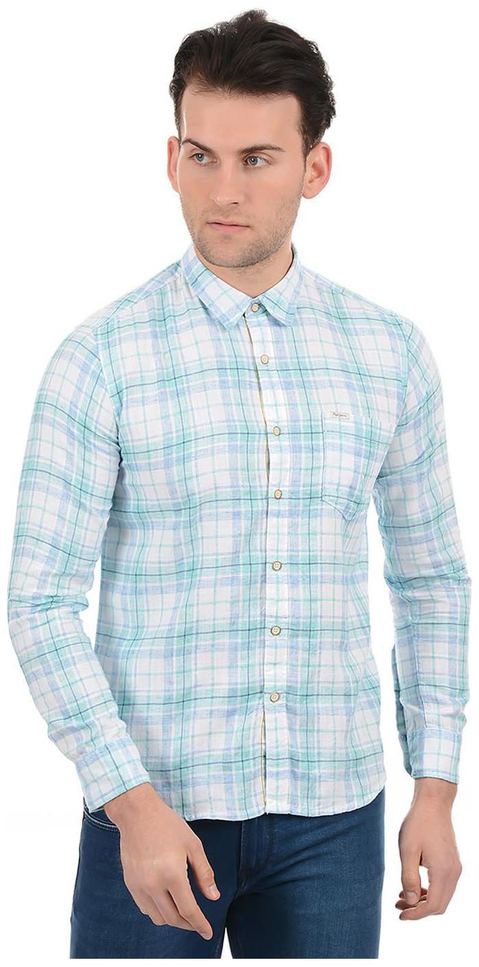 

Pepe Jeans Men Blue Checked Regular Fit Casual Shirt