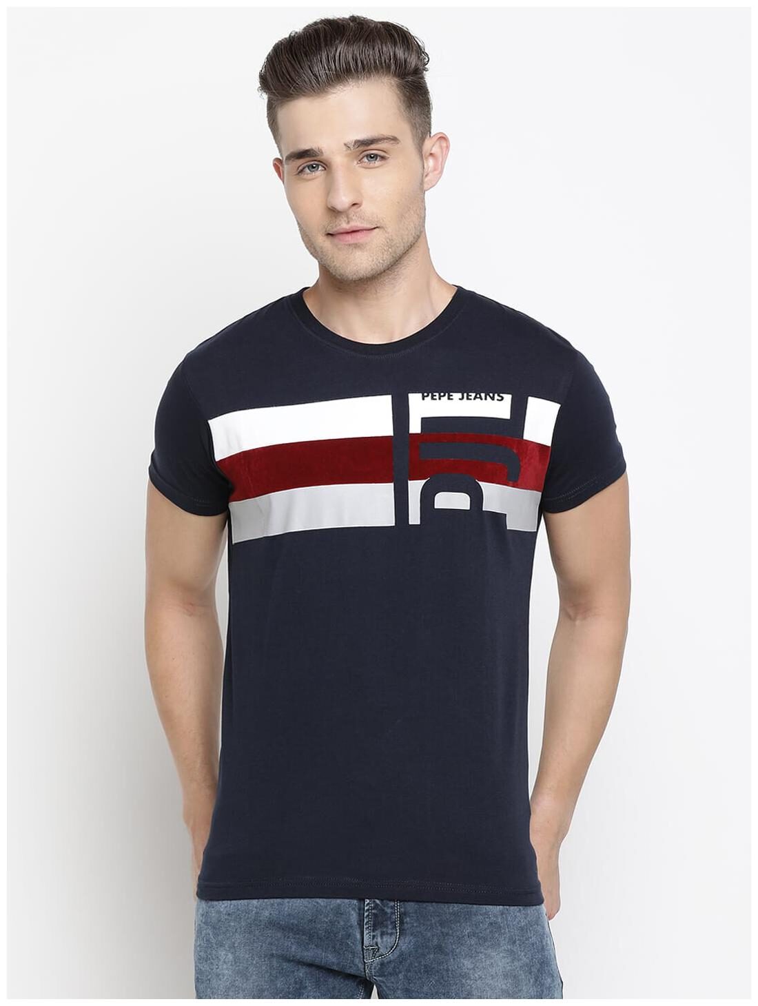 

Pepe Jeans Men Blue Regular fit Cotton Round neck T-Shirt - Pack Of 1