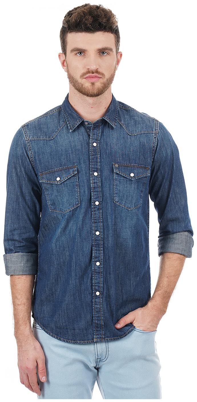 

Pepe Jeans Men Blue Solid Regular Fit Casual Shirt
