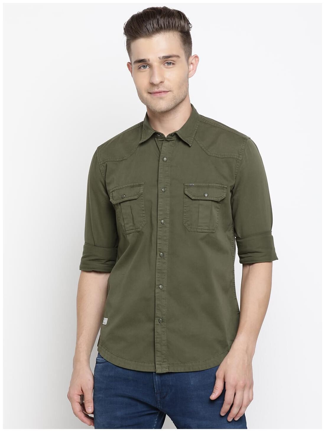 

Pepe Jeans Men Green Solid Regular Fit Casual Shirt