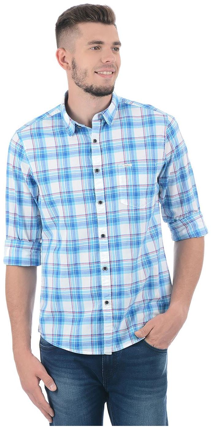

Pepe Jeans Men Blue Checked Regular Fit Casual Shirt