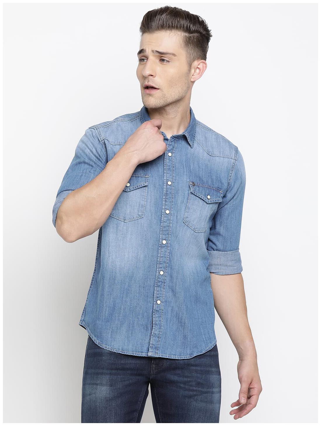 

Pepe Jeans Men Blue Solid Regular Fit Casual Shirt