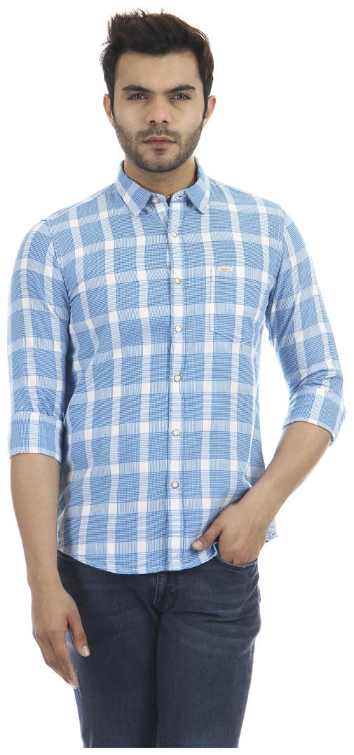 

Pepe Jeans Men Blue Checked Regular Fit Casual Shirt