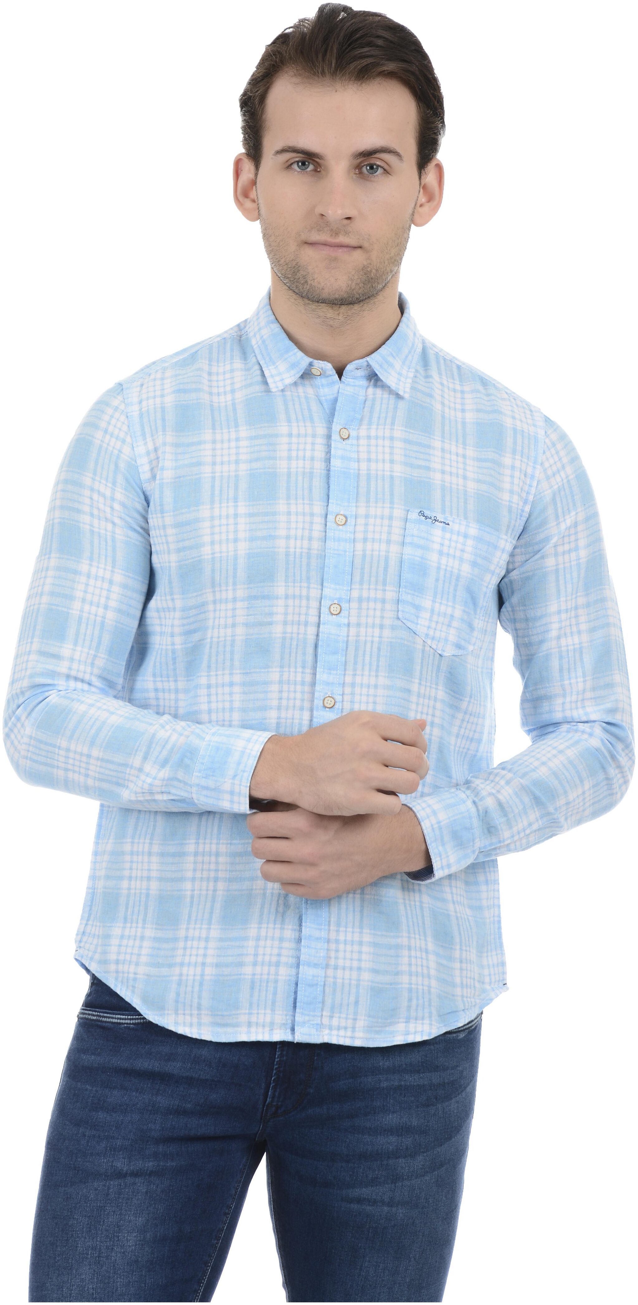 

Pepe Jeans Men Blue Checked Regular Fit Casual Shirt