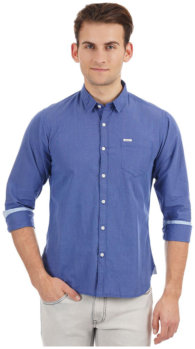 

Pepe Jeans Men Blue Solid Regular Fit Casual Shirt