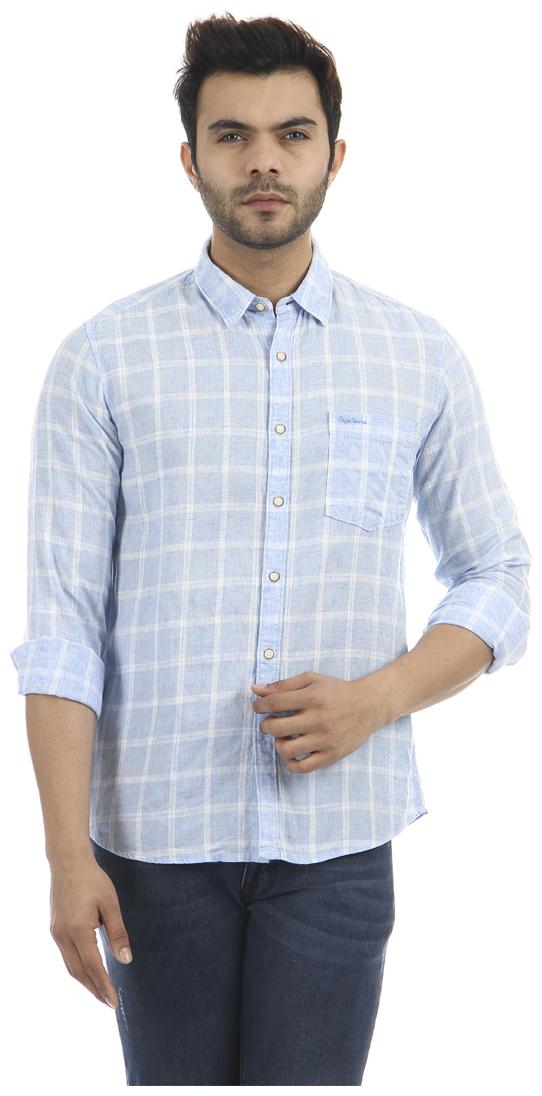 

Pepe Jeans Men Blue Checked Regular Fit Casual Shirt