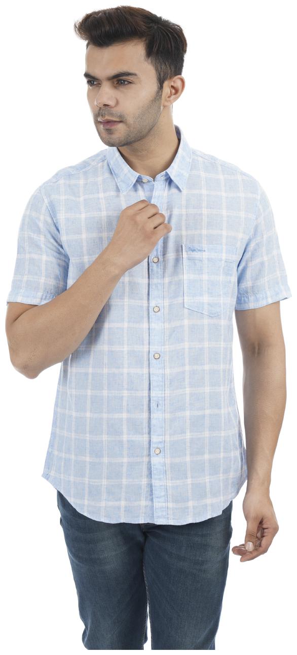 

Pepe Jeans Men Blue Checked Regular Fit Casual Shirt