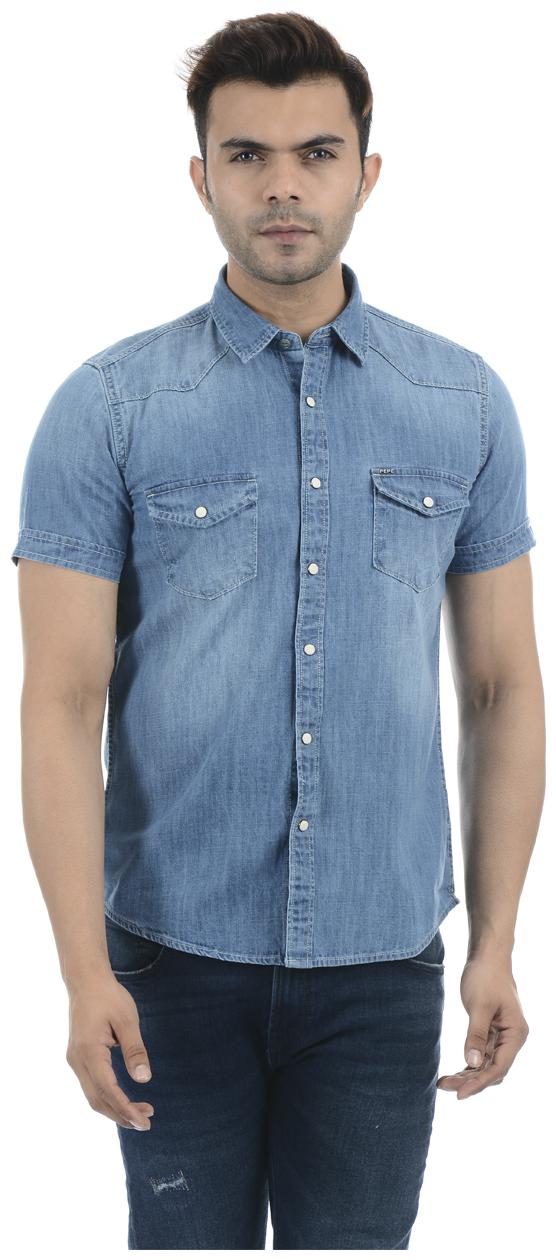 

Pepe Jeans Men Blue Solid Regular Fit Casual Shirt