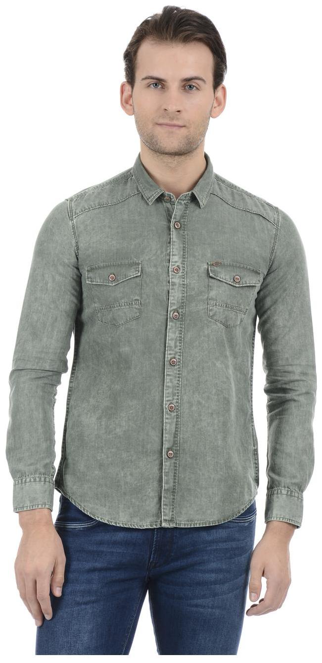 

Pepe Jeans Men Green Solid Regular Fit Casual Shirt