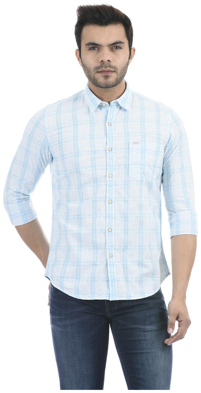 

Pepe Jeans Men Blue Checked Regular Fit Casual Shirt
