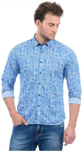 Pepe Jeans Men Blue Abstract Slim Fit Casual Shirt