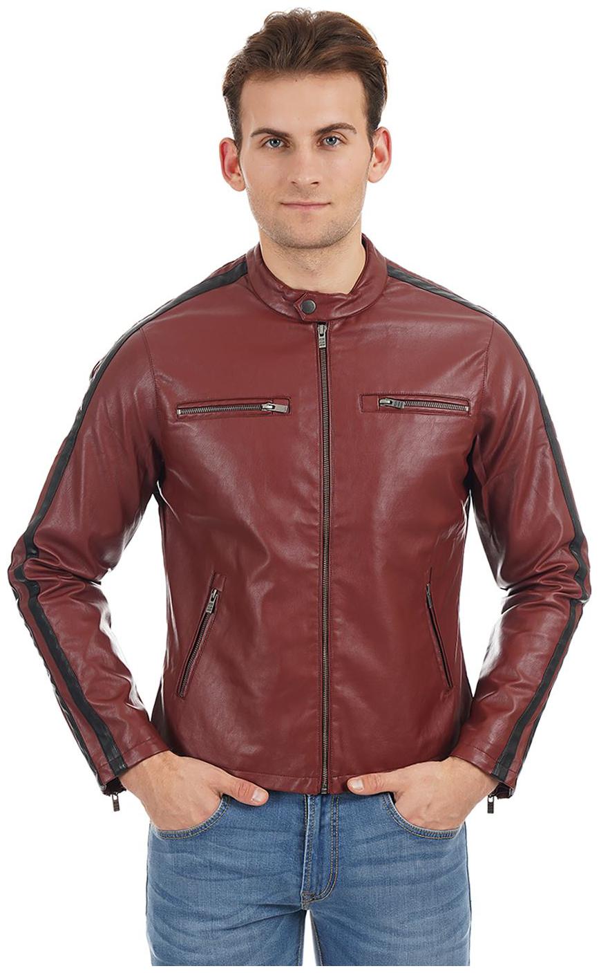 

Pepe Jeans Men Maroon Solid Biker jacket