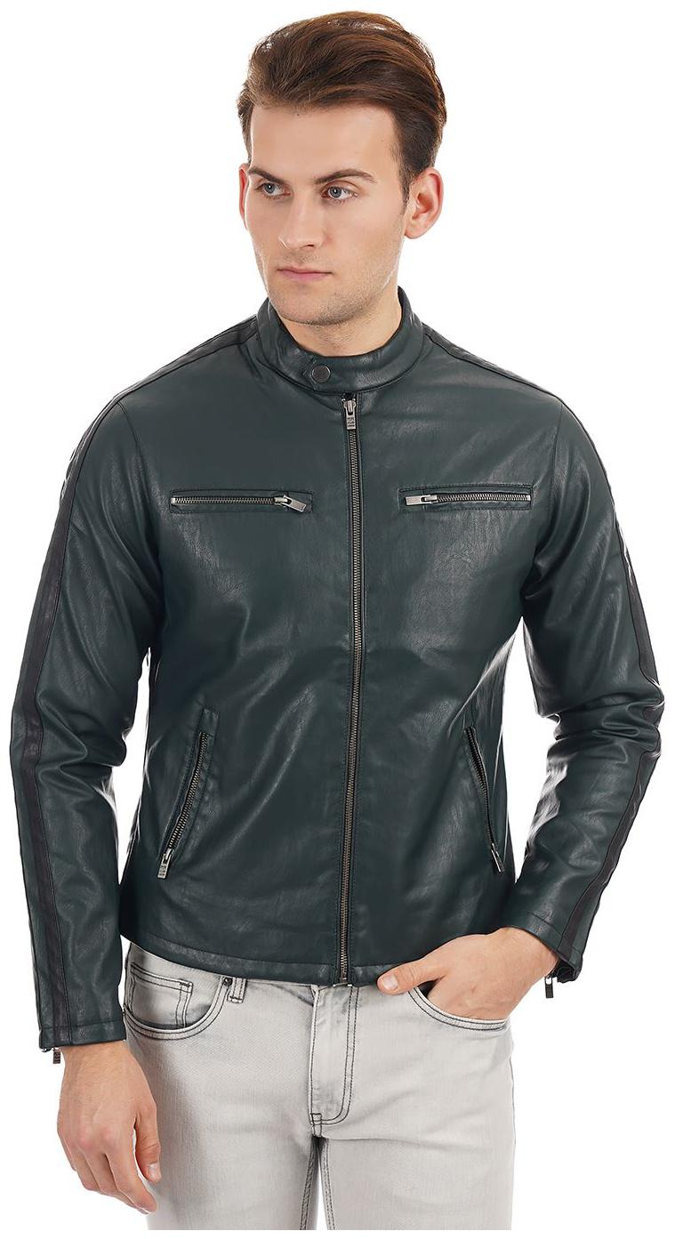 

Pepe Jeans Men Green Solid Biker jacket
