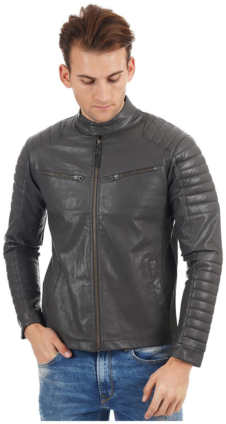 

Pepe Jeans Men Grey Solid Biker jacket