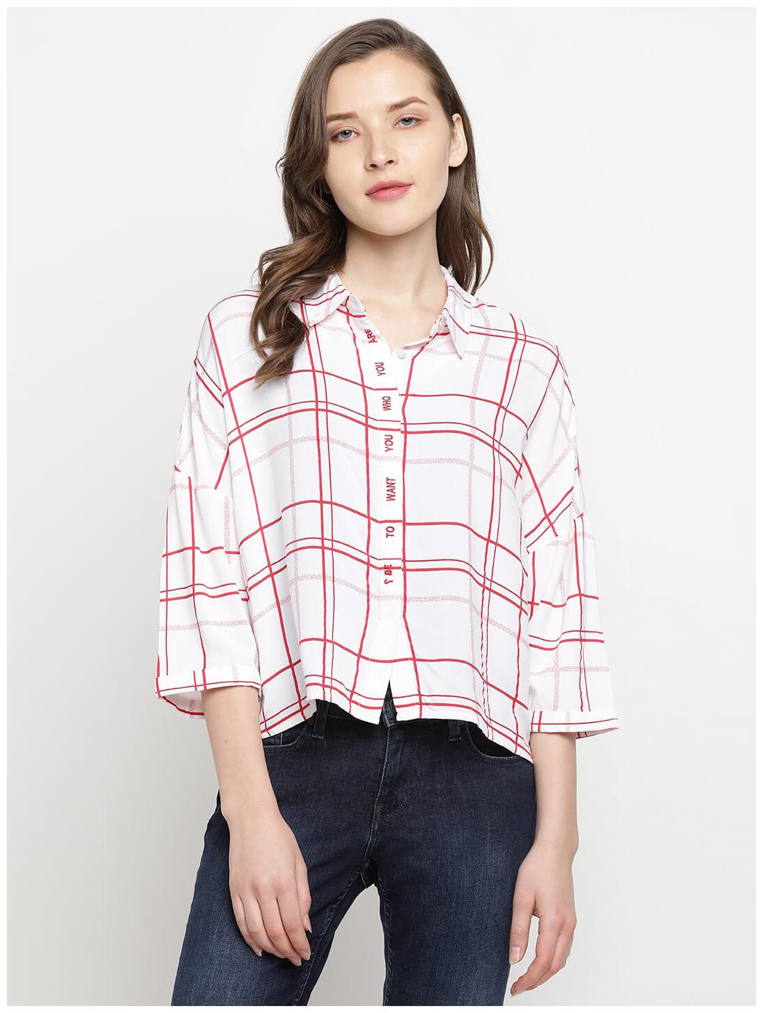 

Pepe Jeans Women Red White Checked Regular Fit Shirt