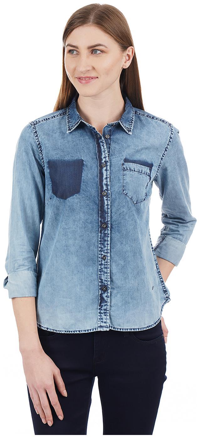 

Pepe Jeans Women Blue Solid Regular Fit Shirt