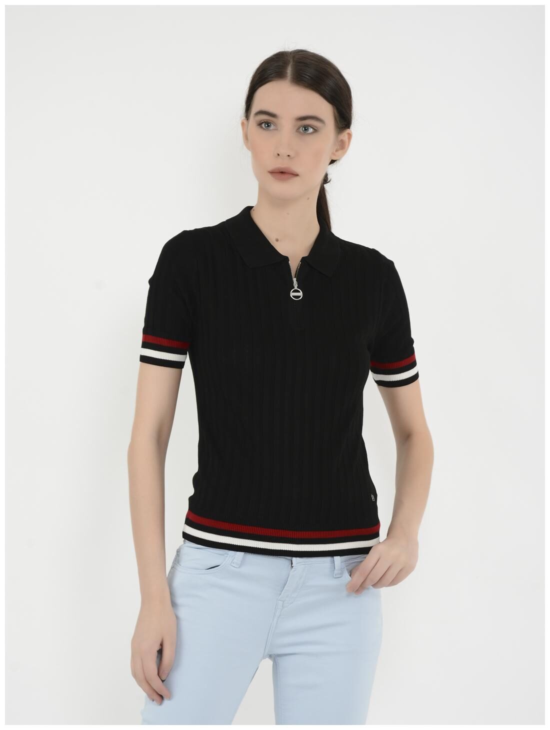 

Pepe Jeans Women Black Regular fit Polo neck Blended T shirt
