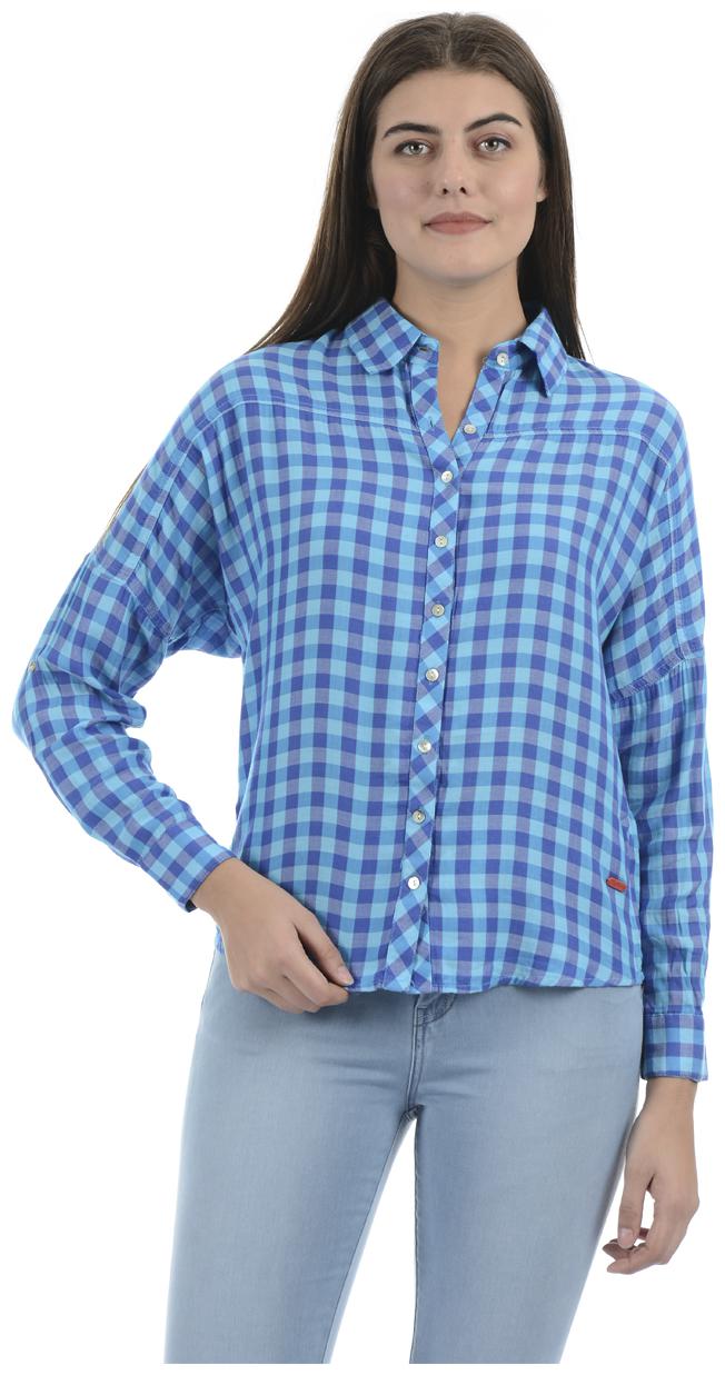 

Pepe Jeans Women Blue Checked Regular Fit Shirt