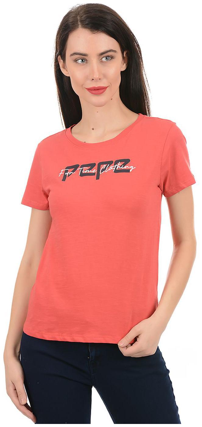 

Pepe Jeans Women Orange Regular fit Round neck Cotton T shirt