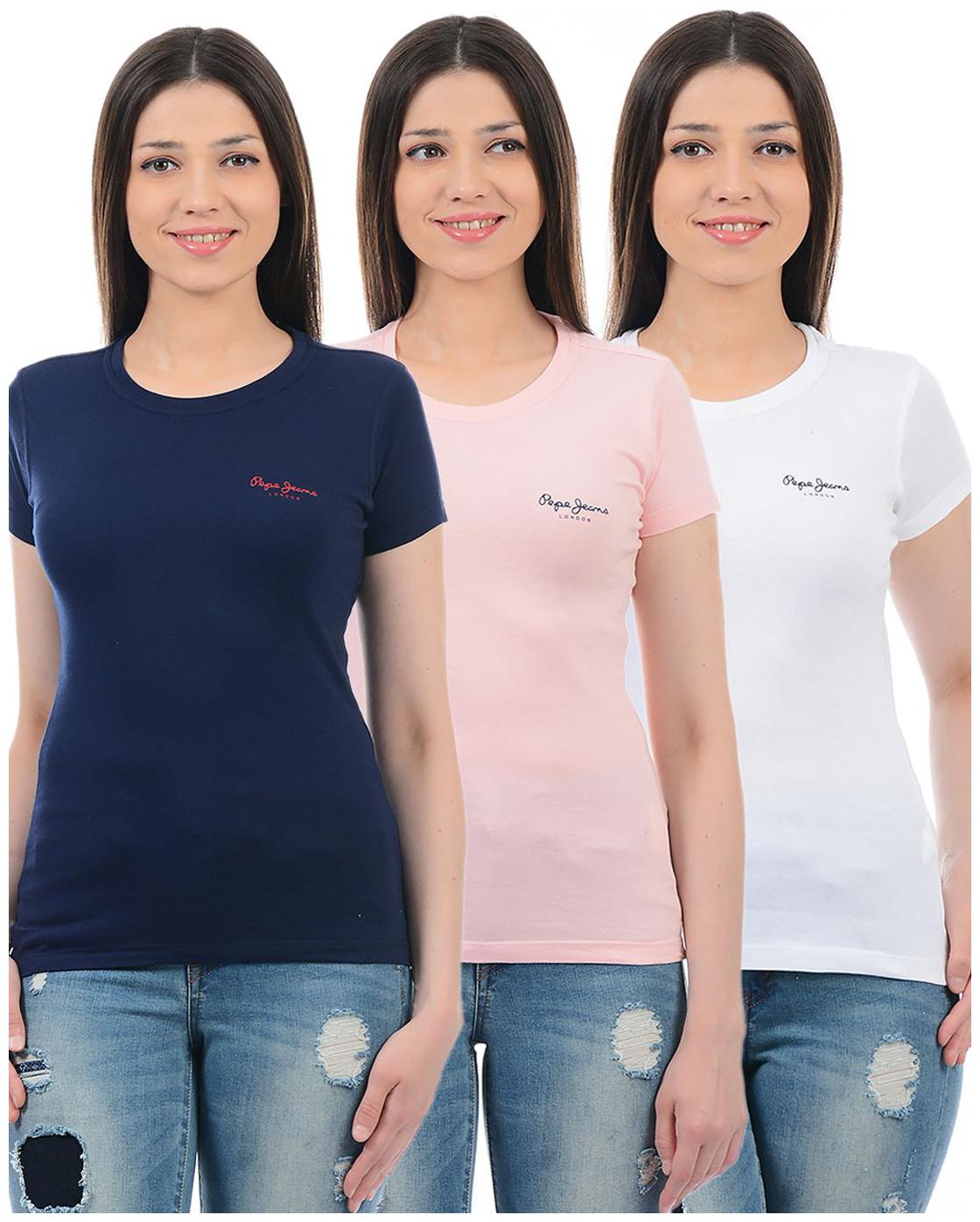 

Pepe Jeans Women Multi Slim fit Round neck Cotton T shirt