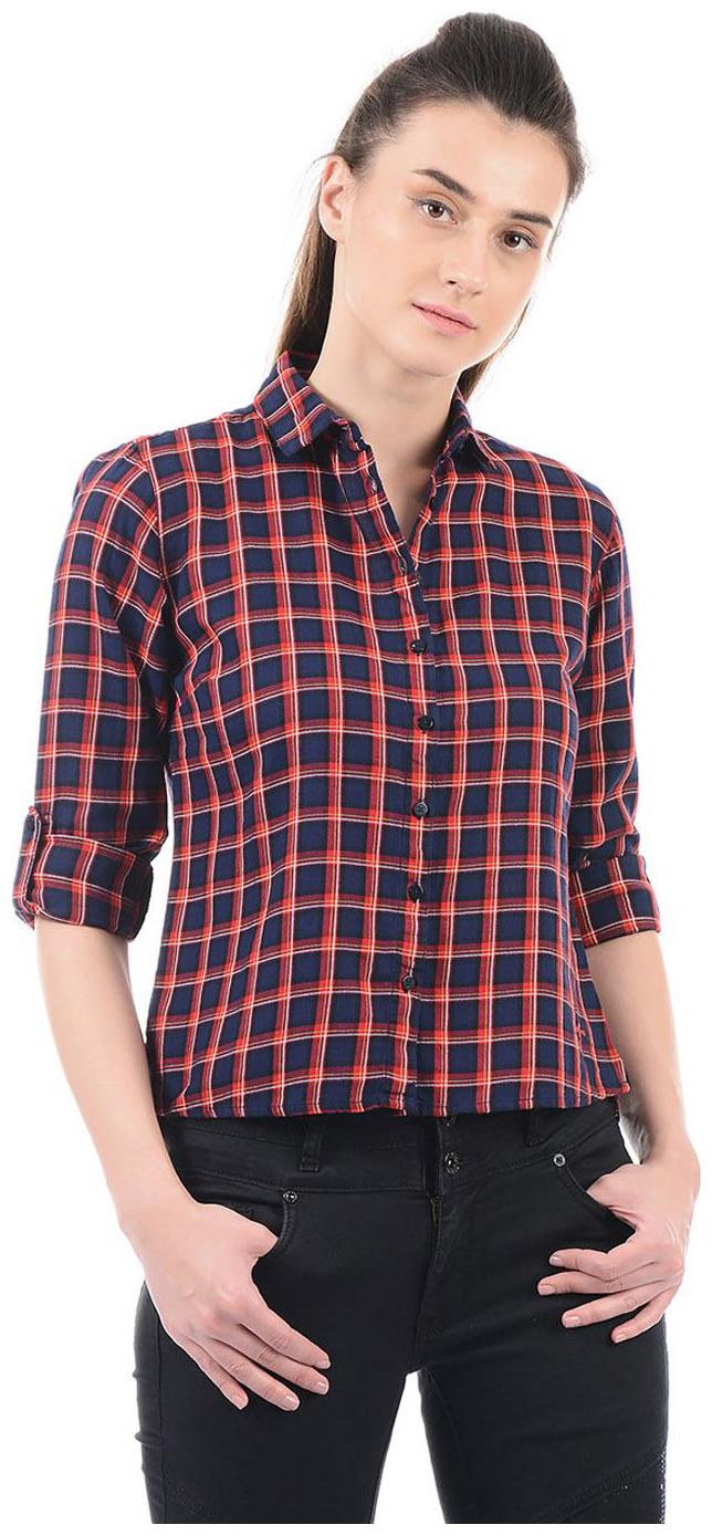 

Pepe Jeans Women Navy Blue Checked Slim Fit Shirt