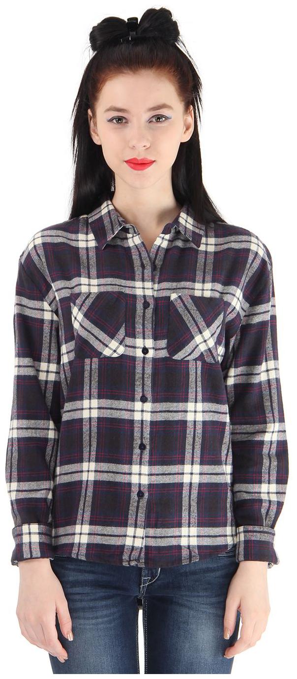 

Pepe Jeans Women Navy Blue Checked Regular Fit Shirt