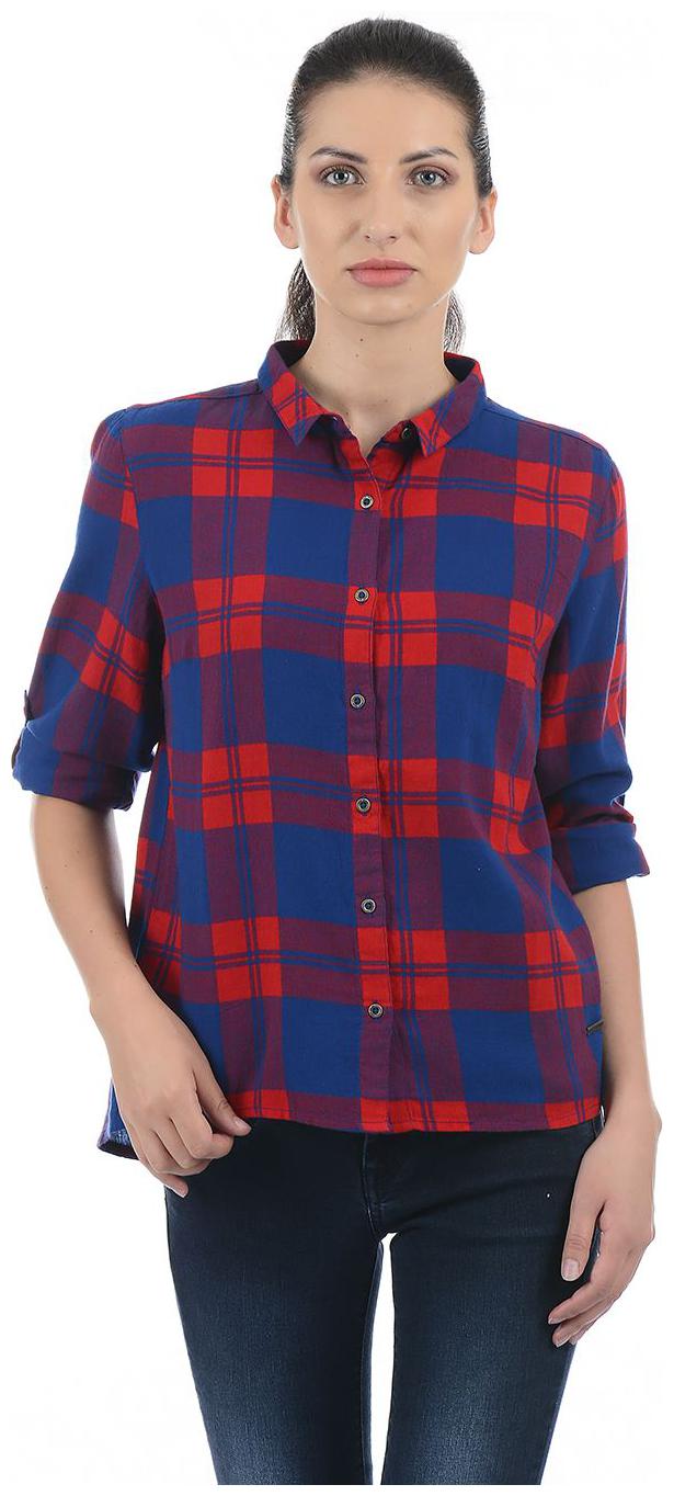 

Pepe Jeans Women Red Blue Checked Regular Fit Shirt