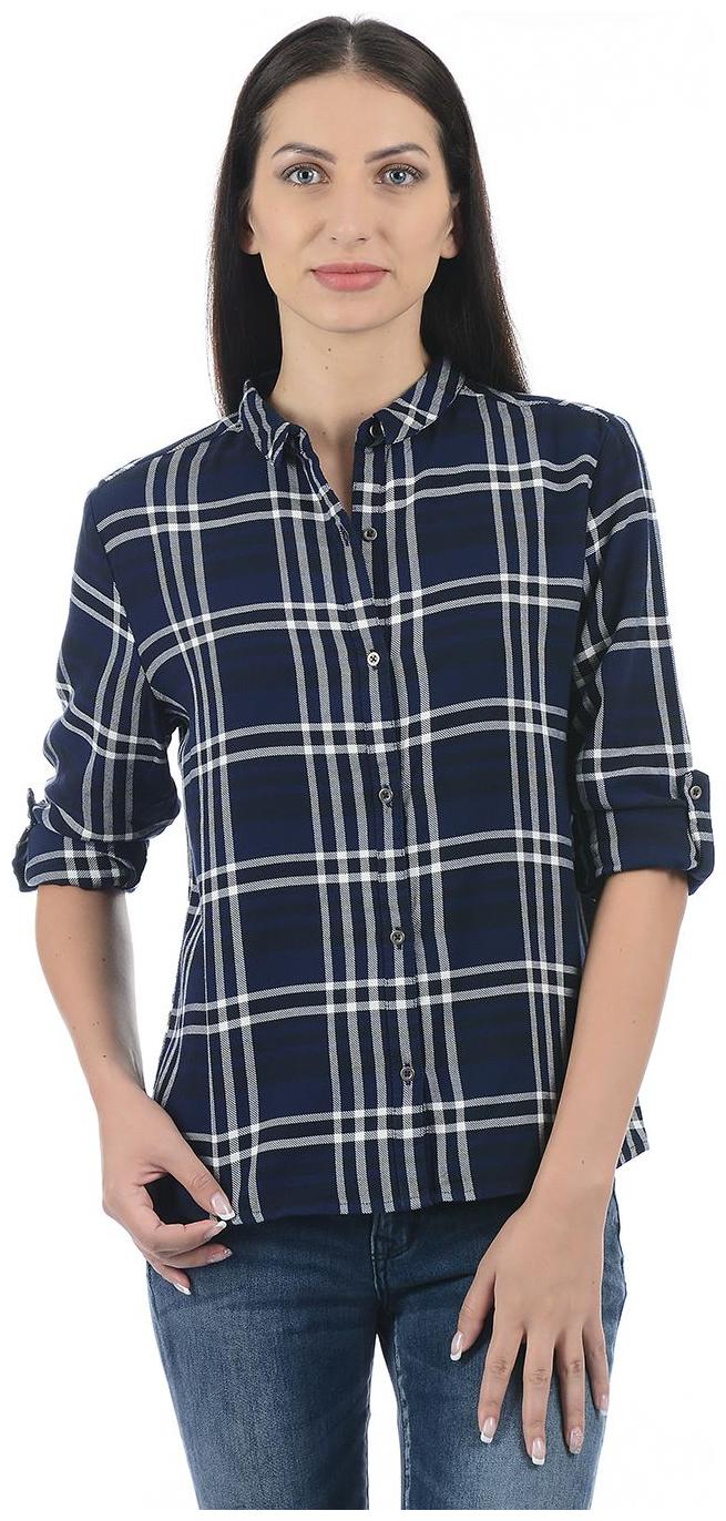 

Pepe Jeans Women Navy Blue Checked Regular Fit Shirt
