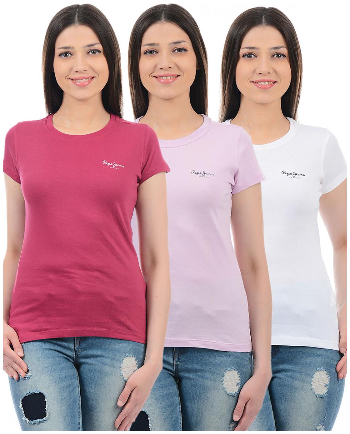 

Pepe Jeans Women Multi Slim fit Round neck Cotton T shirt