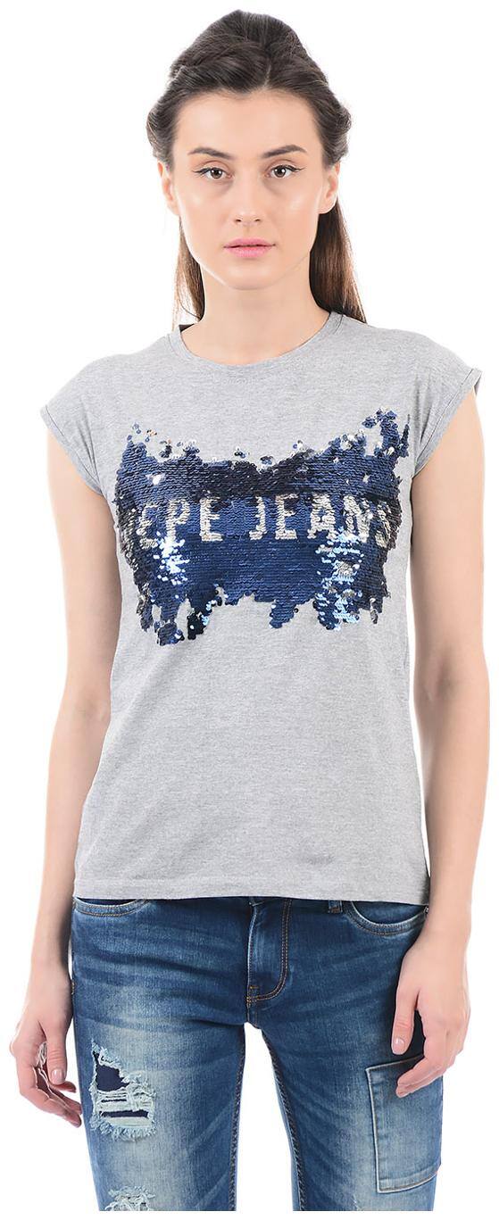 Pepe Jeans Women Grey Slim fit Round neck Cotton T shirt