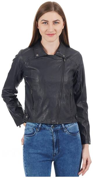 Pepe Jeans Women Solid Biker Jacket - Blue