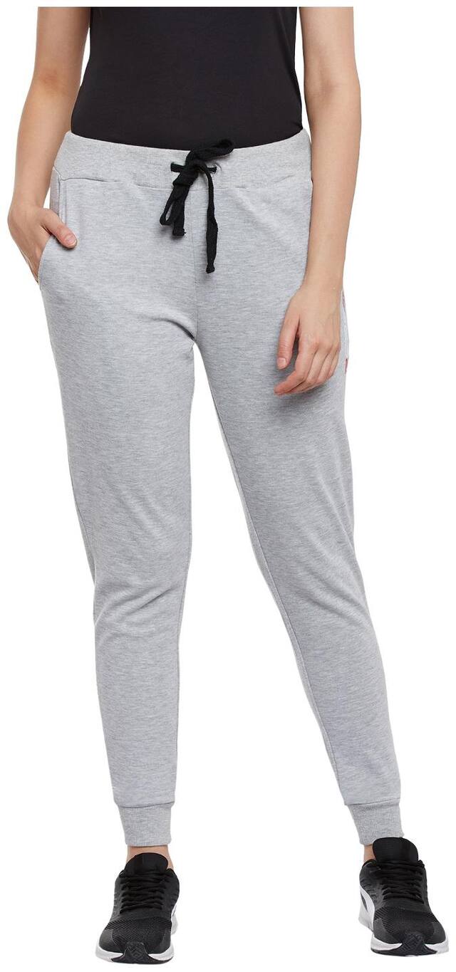 PERF Women Regular fit Cotton Embroidered Track pants - Grey