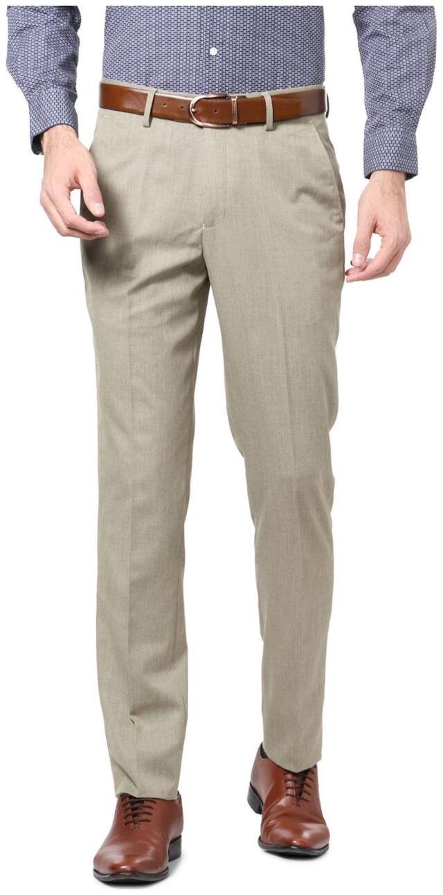 Peter England Men Solid Slim Fit Formal Trouser - Beige