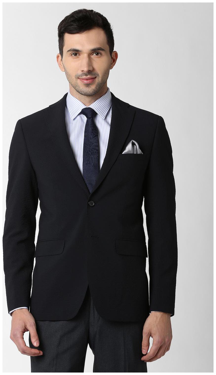 

Peter England Men Blue Textured Slim fit Single Breasted Blazer