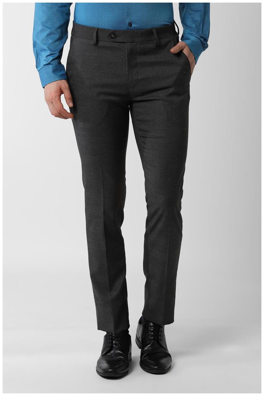 

Peter England Men Checked Slim Fit Formal Trouser - Grey
