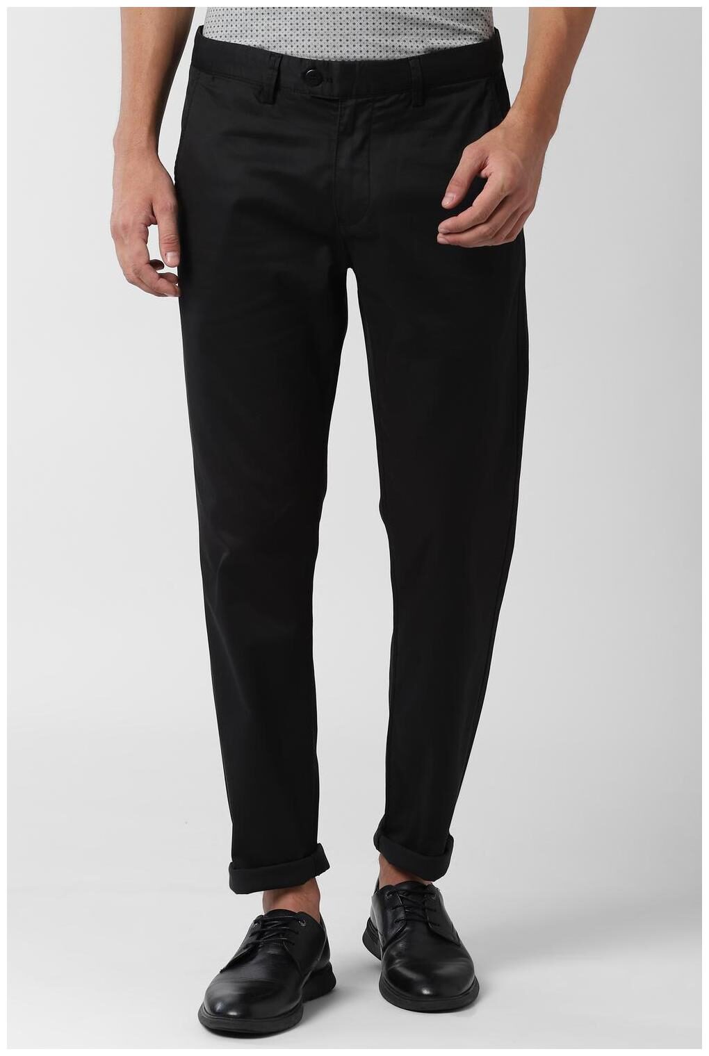 

Peter England Men Black Textured Slim fit Regular trousers