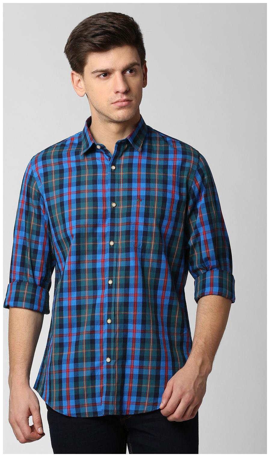 

Peter England Men Blue Checked Slim Fit Casual Shirt