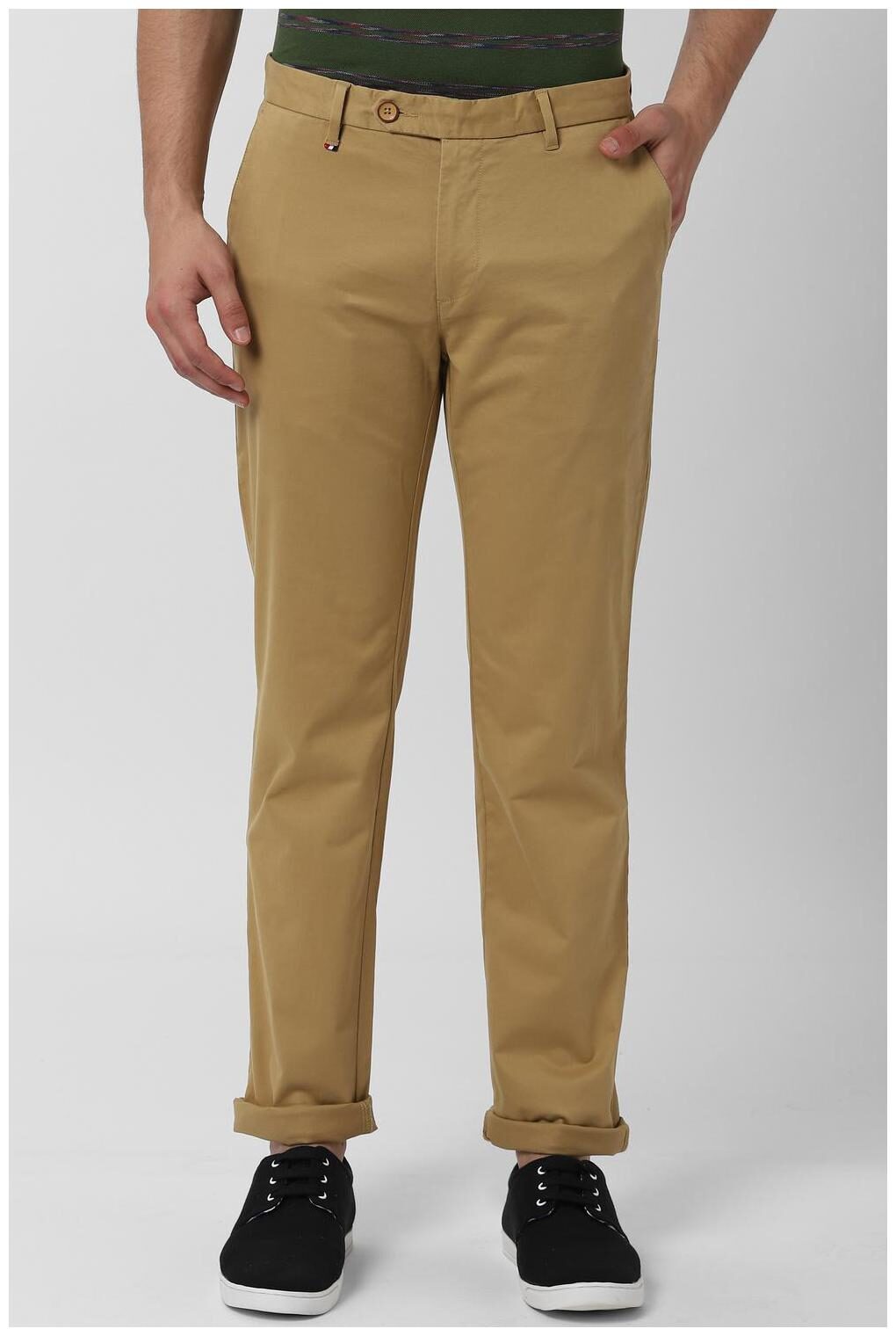 

Peter England Men Beige Solid Slim fit Regular trousers