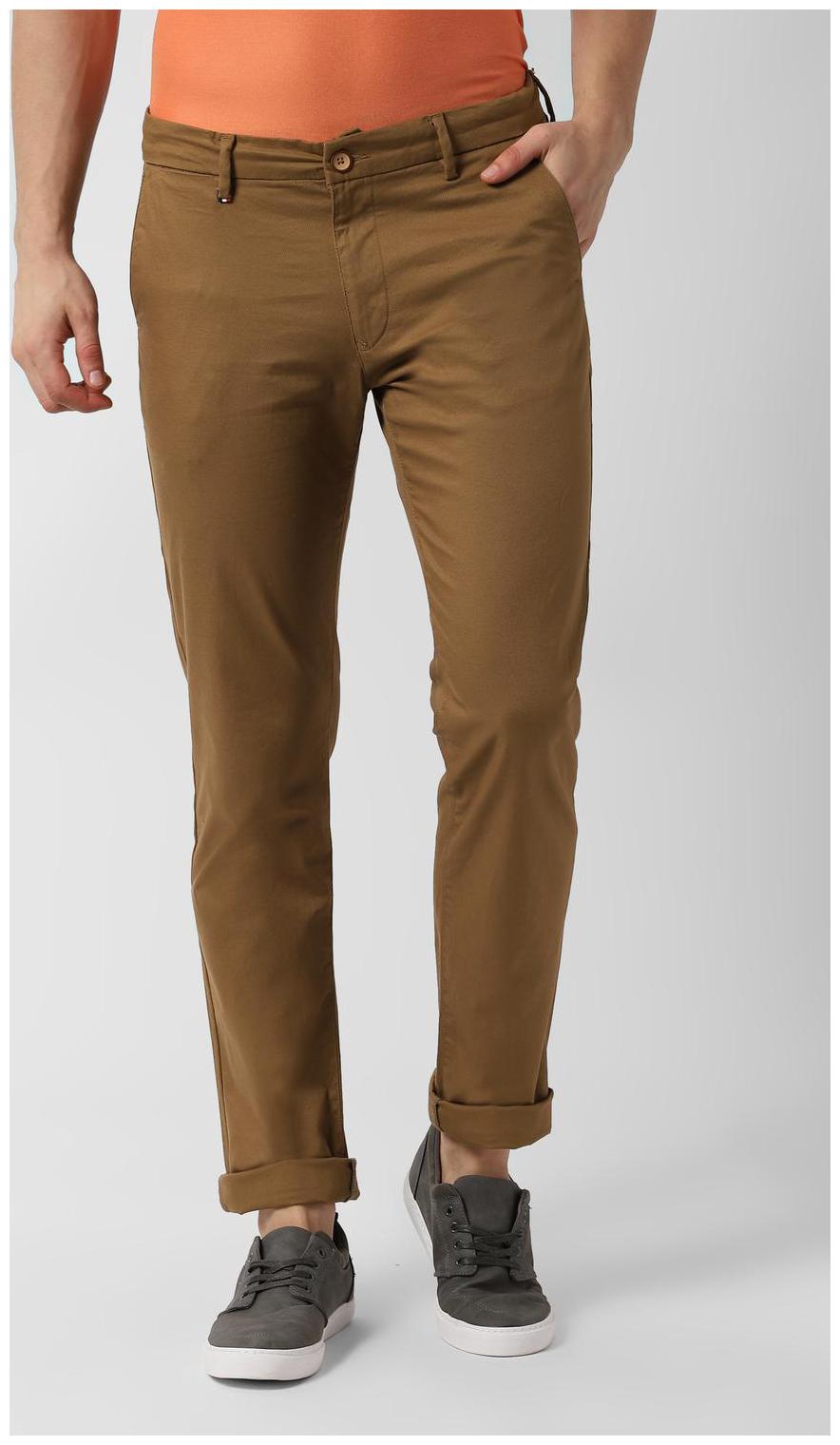 

Peter England Men Brown Textured Slim fit Regular trousers