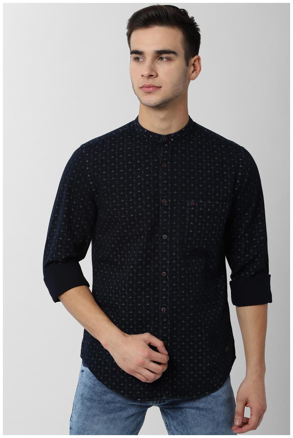 

Peter England Men Navy Blue Printed Super Slim Fit Casual Shirt