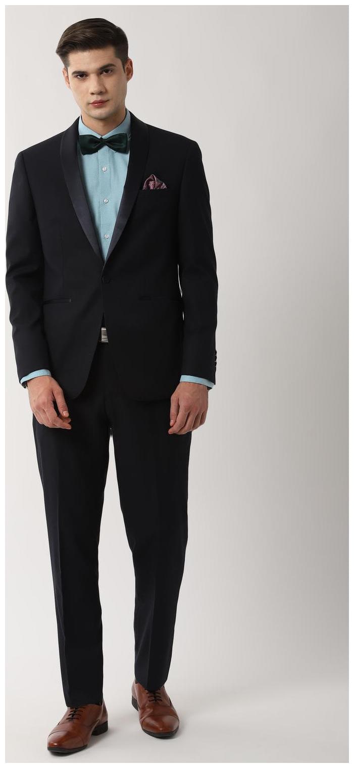 

Peter England Men Blended Textured Blue Single Breasted Suit