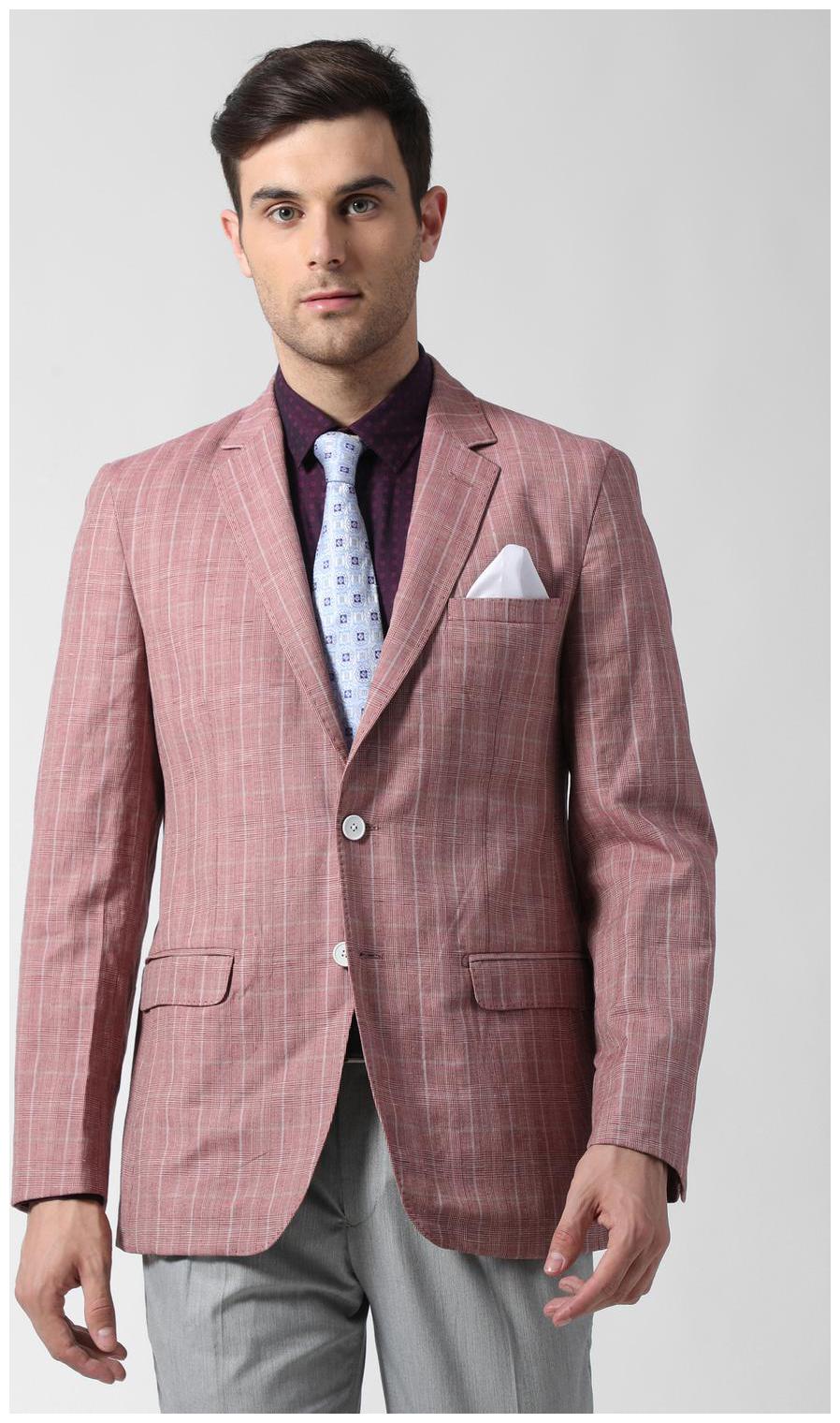 

Peter England Men Pink Checked Regular fit Single Breasted Blazer