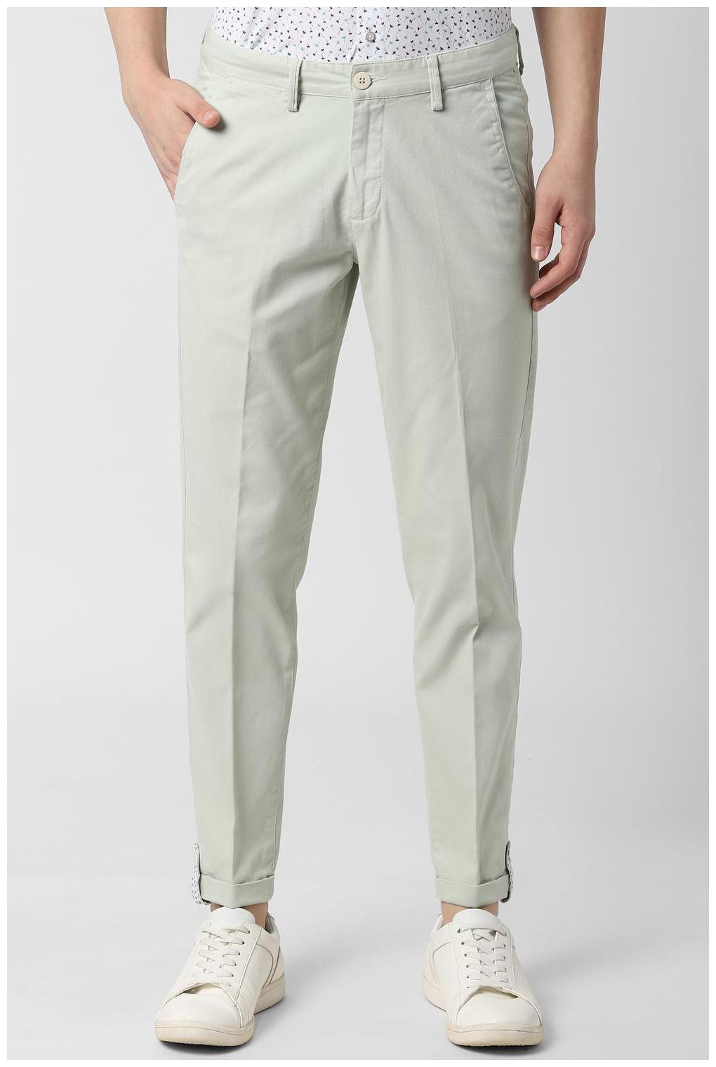 

Peter England Men White Textured Tapered fit Regular trousers