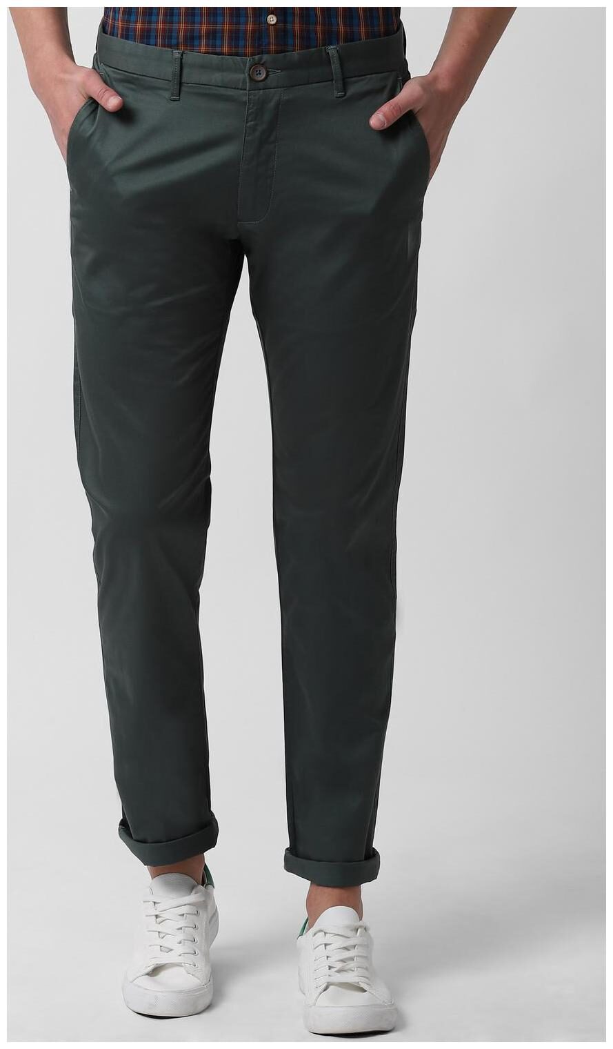 

Peter England Men Green Solid Slim fit Regular trousers